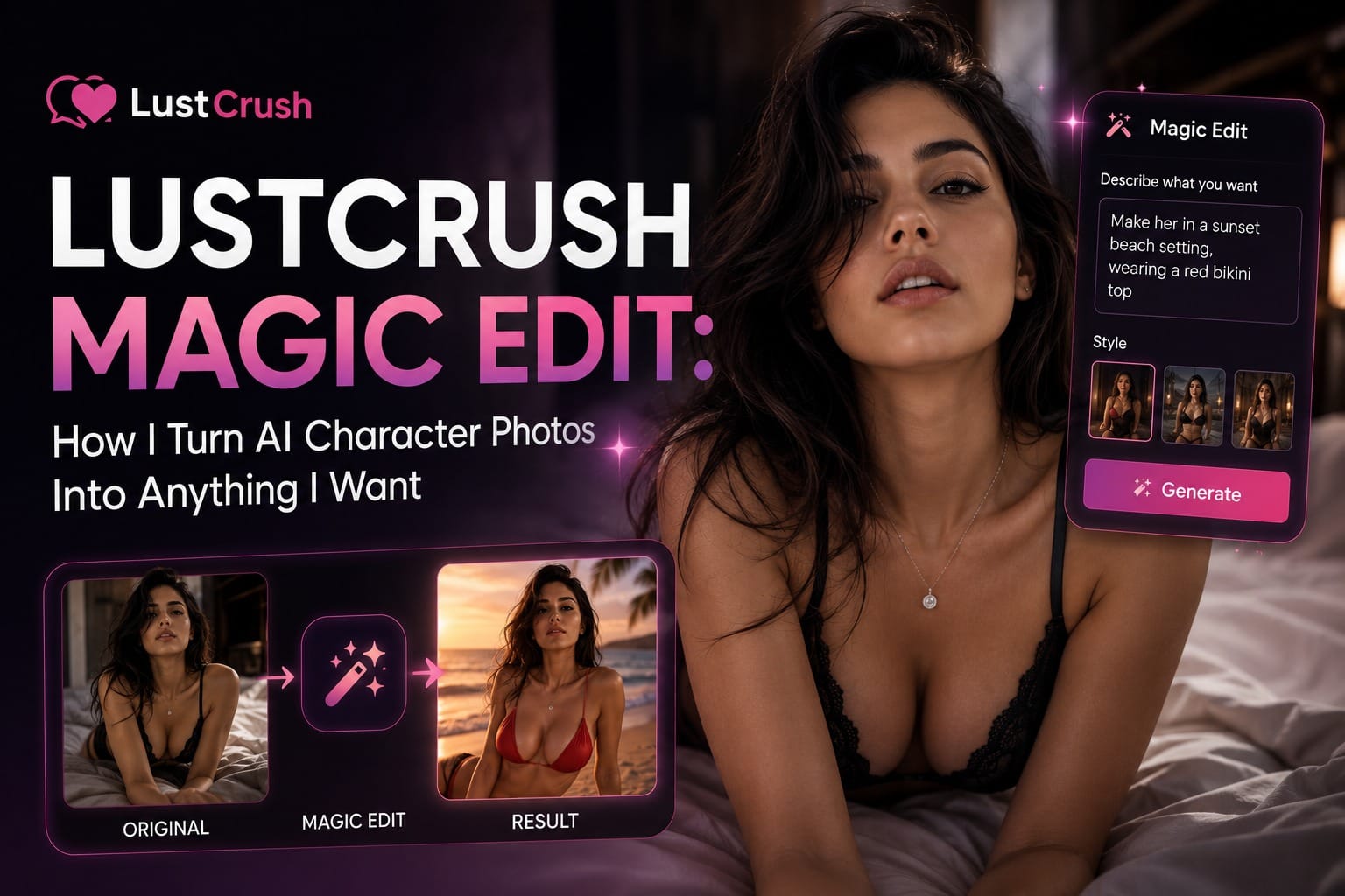 LustCrush Magic Edit: How I Turn AI Character Photos Into Anything I Want (Dresses, Bikinis… or Nothing)